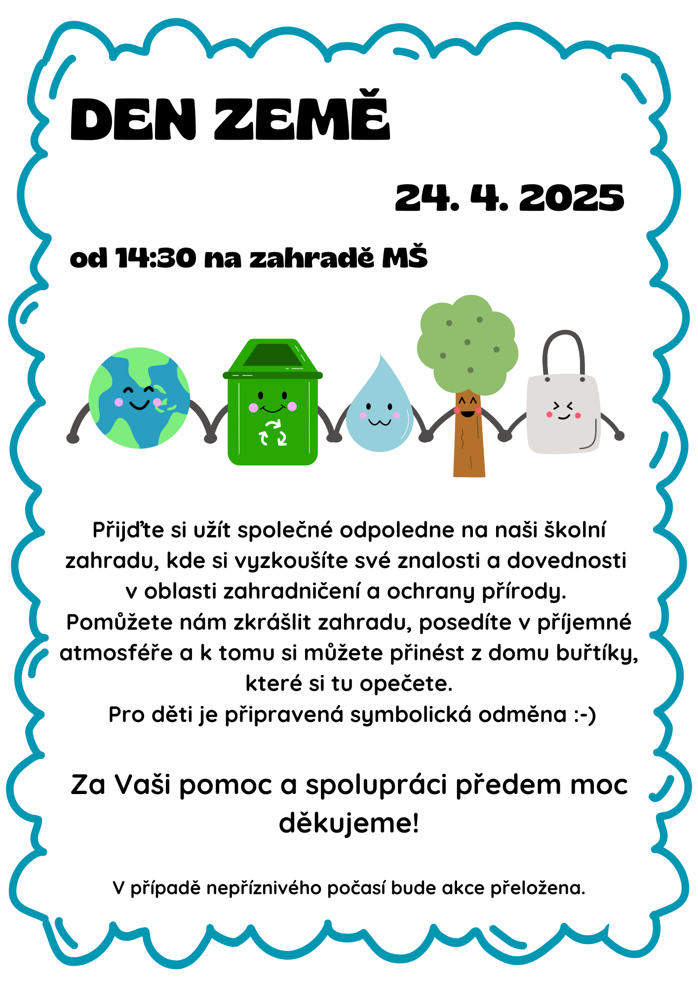 Den Země 24.4. od 14:30 na zahradě MŠ - akce pro rodiče s dětmi