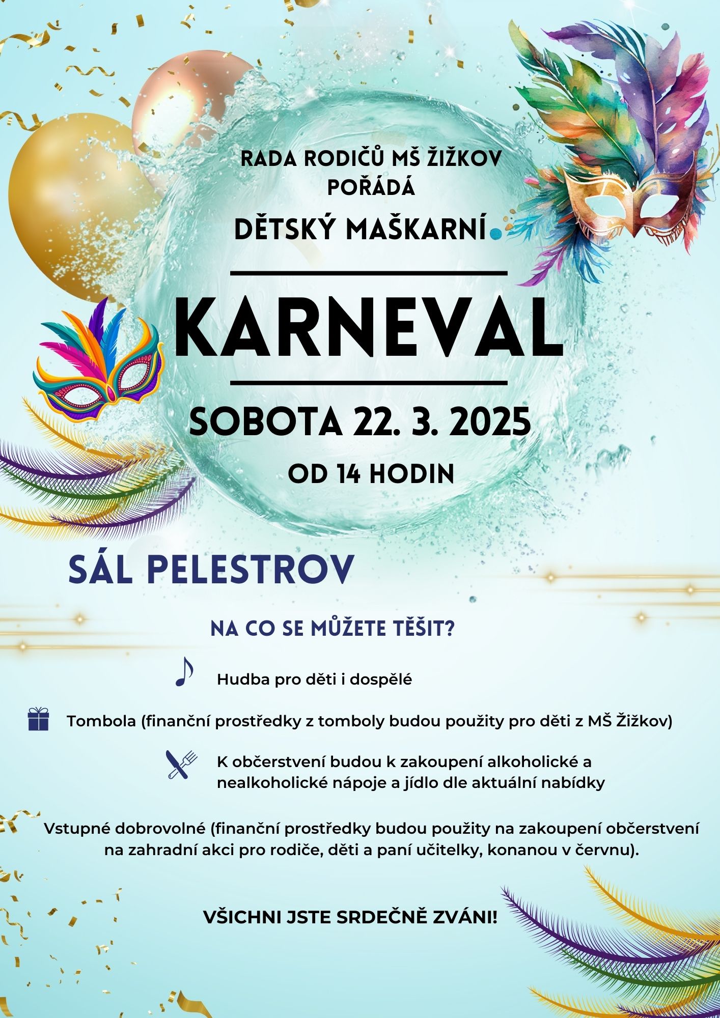 Karneval pro rodiny 22.3.2025 na Pelestrově od 14 hodin